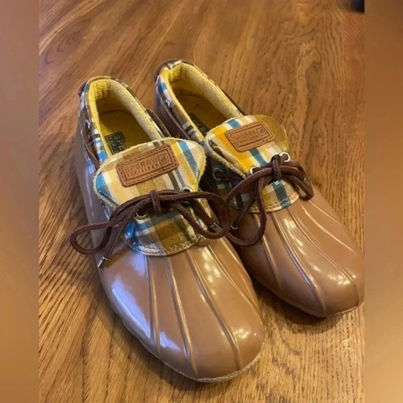 SPERRY for J.Crew Top-Sider Plaid Rubber Leather Duck Boots J10-CH373 Size Bin A - Picture 1 of 8